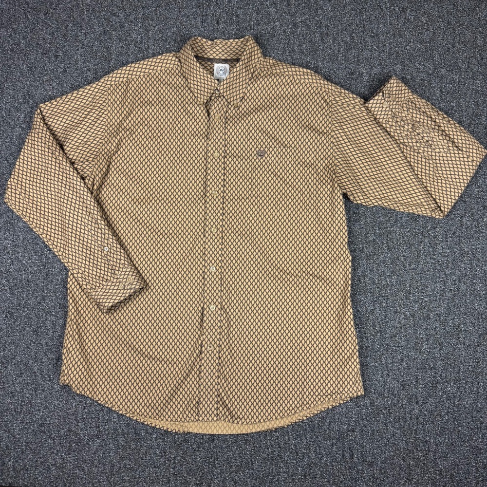 Cinch Geometric Print Button Down Western Shirt Mens L Brown western rodeo